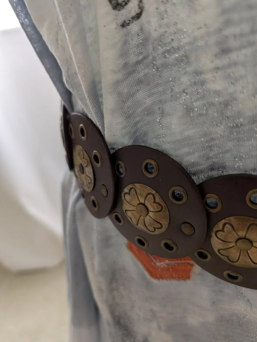 Vintage Boho Leather Brass Medallion Disc Belt